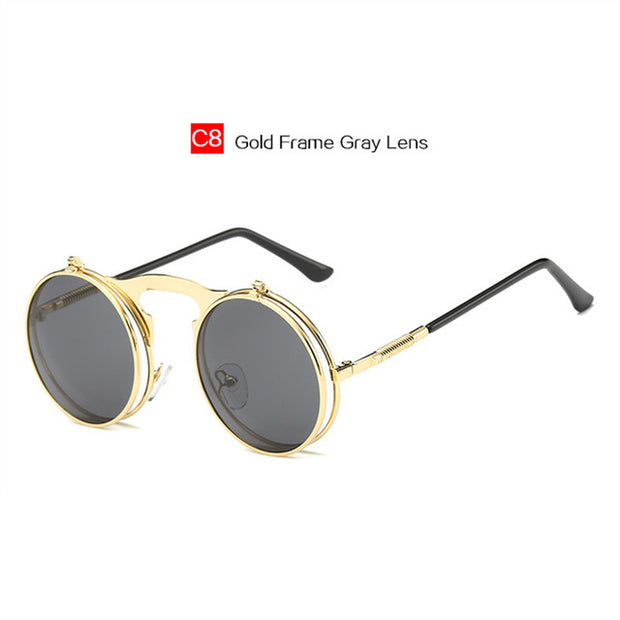Vintage Round Flip Sun Glasses For Female And Male UV400
