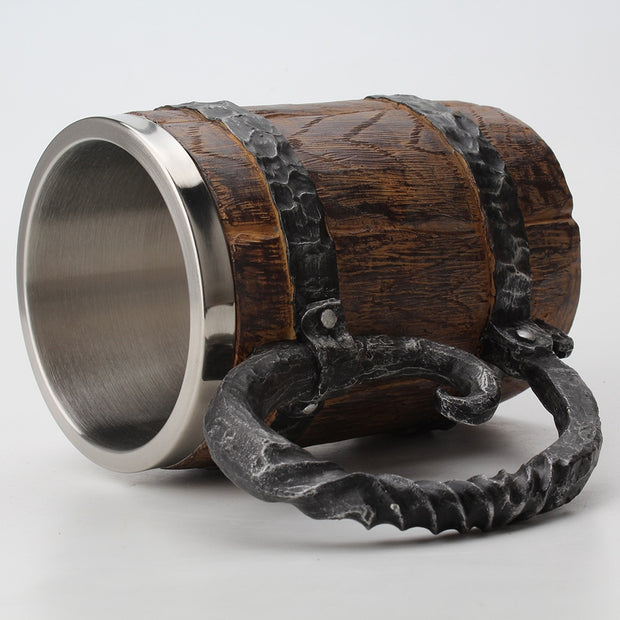 Wooden barrel Stainless Steel Resin 3D Beer Mug Goblet Game Tankard Coffee Cup Wine Glass Mugs 650ml BEST GOT Gift